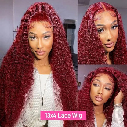 YMY Hair 99J Colored Deep Wave Hair Pre Plucked Burgundy Wigs For Women