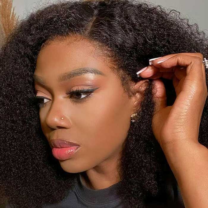 4C Hairline 300% Density Jerry Curly Wig 8x5 Glueless HD Lace Kinky Edges Afro Kinky Curly Human Hair Wigs