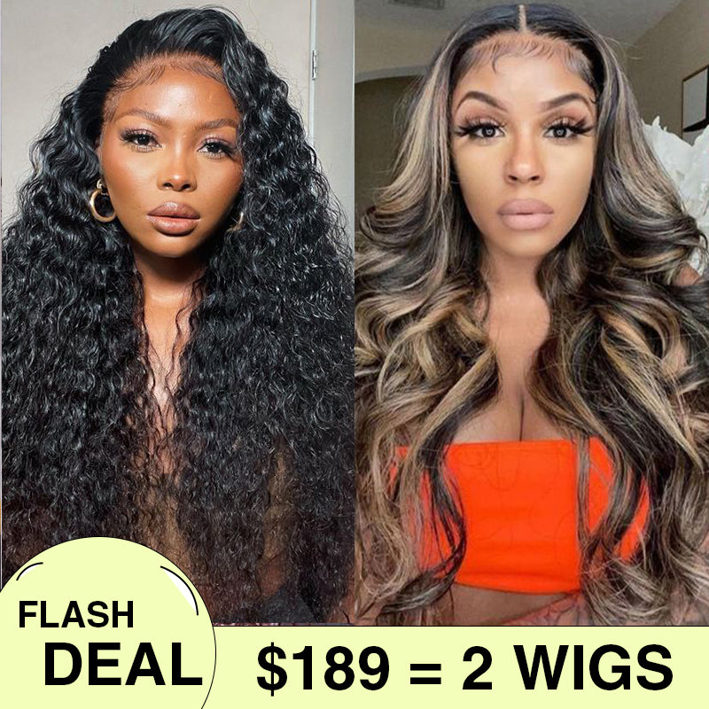 $189=2WIGS |22 Inch 8X5 Pre Cut Lace Water Wave+20 Inch  8X5 Pre Cut Lace Highlight Body Wave Wigs