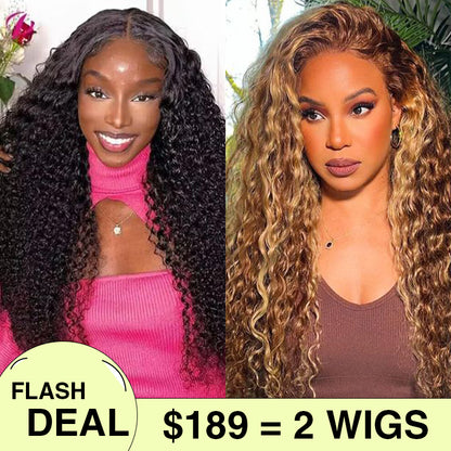 $189= 2 Wigs | 20inch Jerry Curly 8x5 Pre Everything Glueless Wig +20inch 8x5 P4/27 Highlight Deep Wave Lace Closure Wig Pre Cut Hd Lace