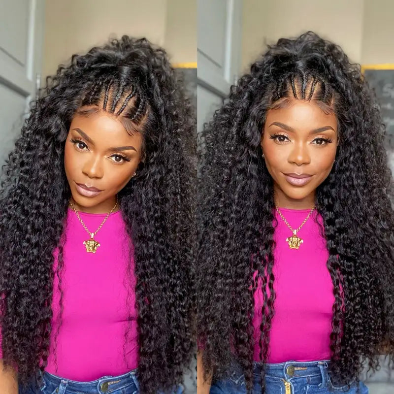 Free Parting Full Lace Wigs 100% Hand-tied Kinky Curly Half Up Half Down HD Wig With Natural Hairline