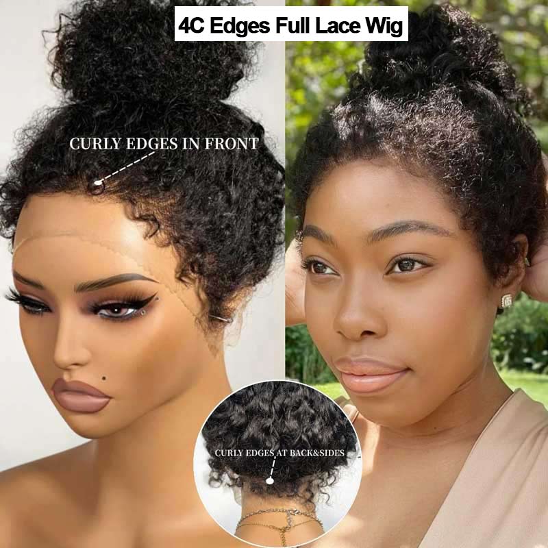 Free Parting Full Lace Wigs 100% Hand-tied Kinky Curly Half Up Half Down HD Wig With Natural Hairline