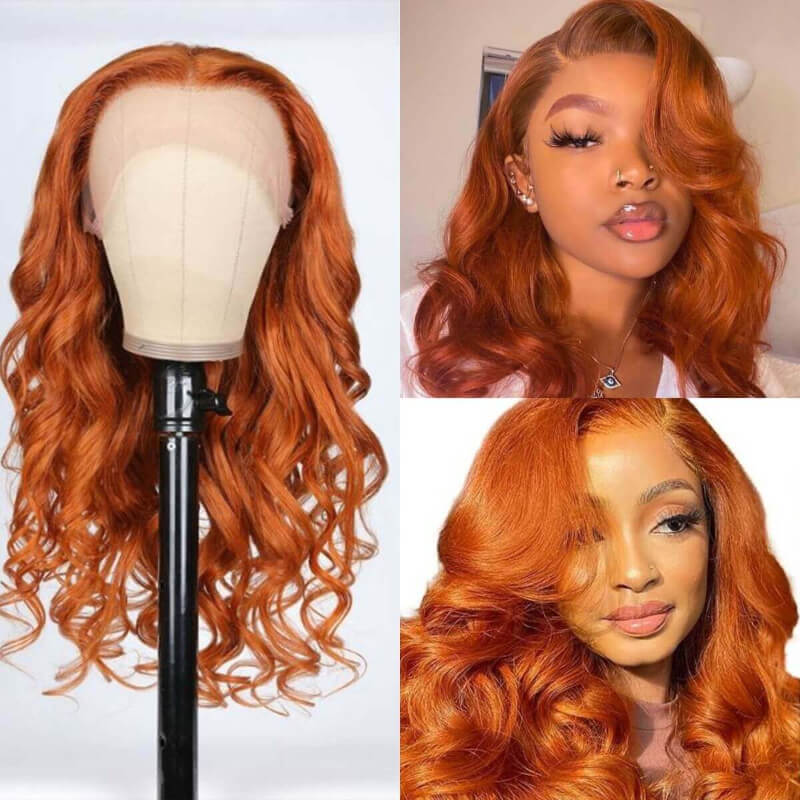 Orange Ginger Brown Lace Front Wigs Human Hair Pre Plucked 150% Density  Wigs for Black Women Human Hair Body Wave Human Hair Lace Front Wigs(18  Inch,Orange Ging…