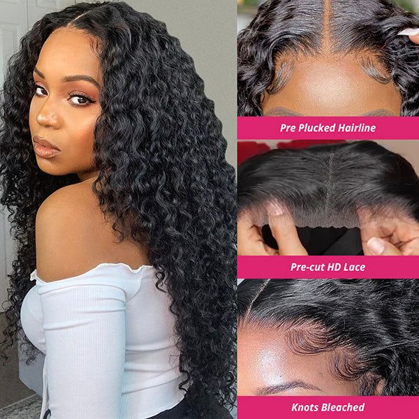 Water Wave 13x6 Glueless HD Lace Front Wigs Pre Plucked Pre Bleached Upgrade Put On And Go