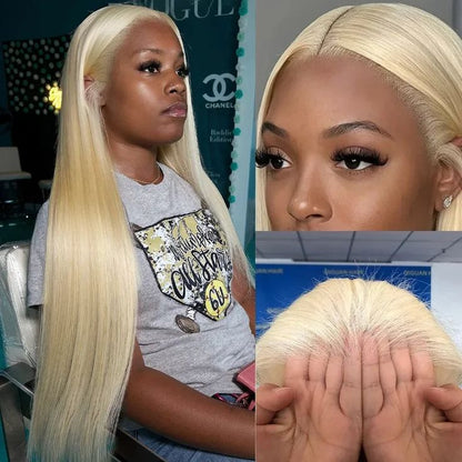 613 Blonde 13x4 Lace Frontal Human Hair Wigs Transparent HD Lace Seamless Skin Melt Straight Wig