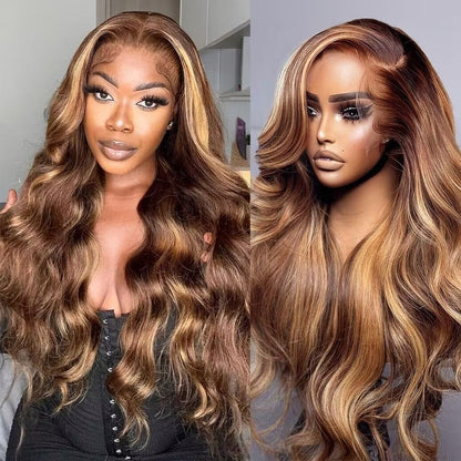 13x4 13x6 HD Lace Wig Straight /Body Wave Glueless Piano Highlight Wigs P4/27 Human Hair Wigs Bye Bye Knots