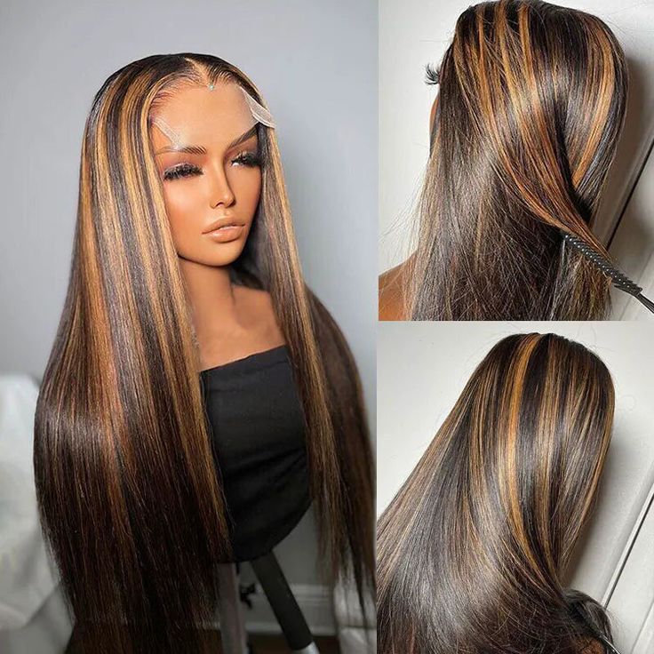 $189 = 2 Wigs | Highlight 1B /27 Straight Wig 8x5 Pre Cut Lace Wig 20&quot;+22&quot; HD Lace Body Wave 8x5 Lace Closure Wig