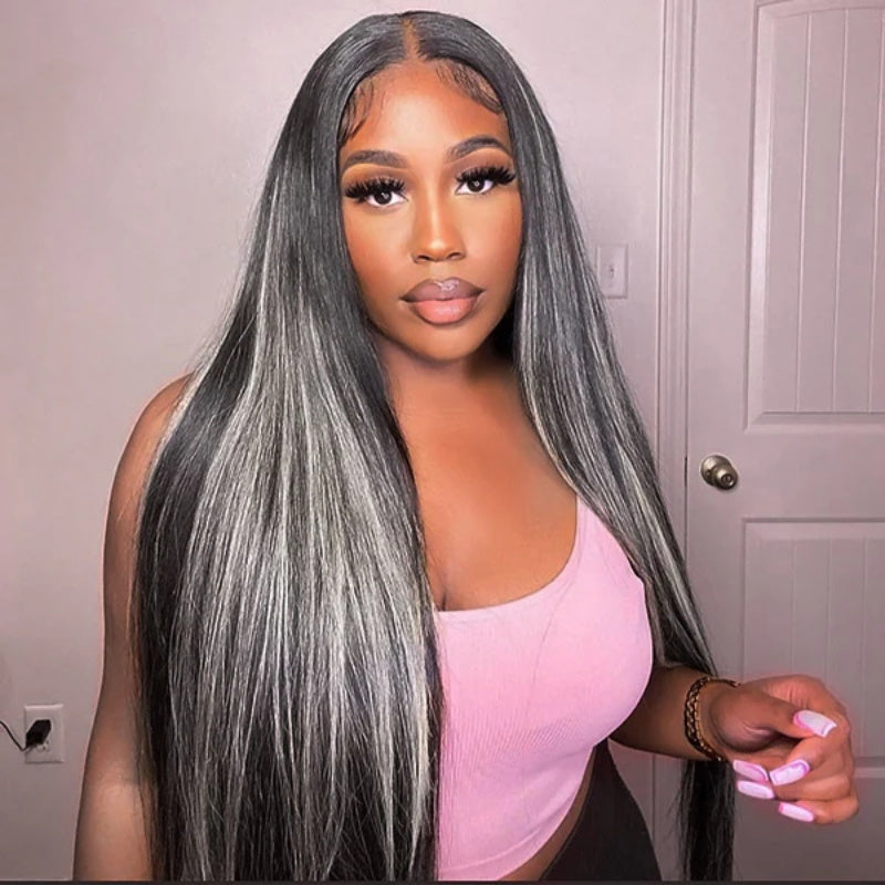 Gray Highlights On Black Hair Straight Wigs and Body Wave 13x4/13x6 Glueless HD Lace Front Wigs