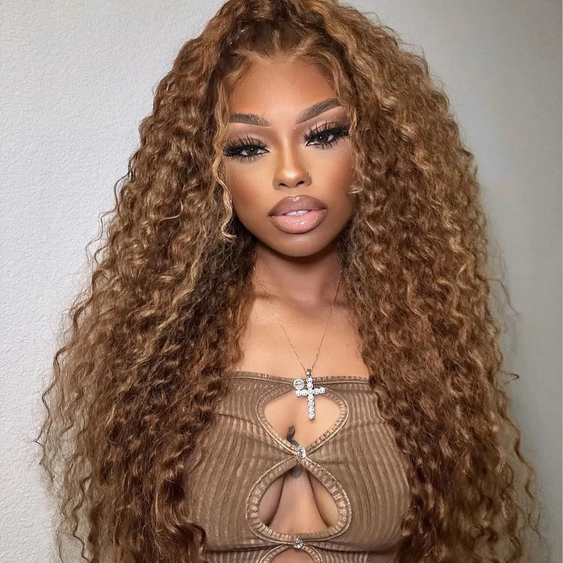 YMY Hair Jerry Curly Ombre Honey Blonde Highlight 13x4 Lace Wig