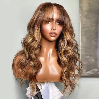 honey blonde body wave wigs with bang