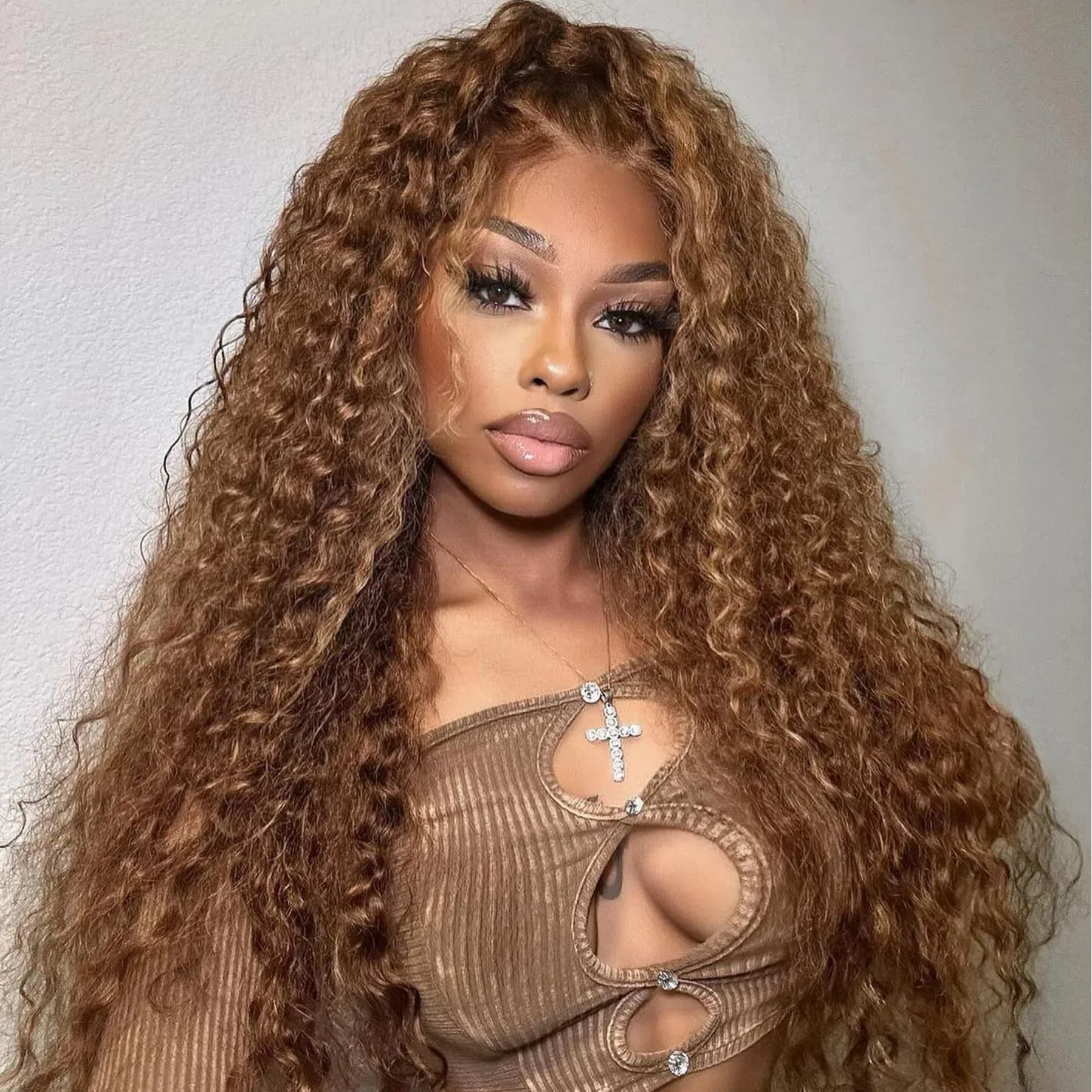 YMY Hair Jerry Curly Ombre Honey Blonde Highlight 13x4 Lace Wig