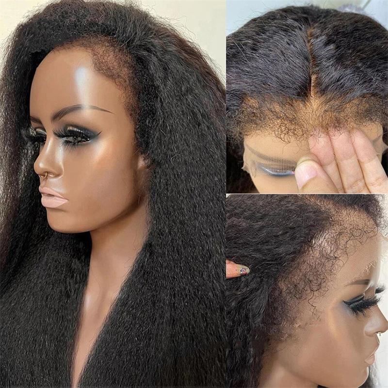 YMY Hair 4C Hairline Kinky Straight HD Lace Wig With Curly Edges