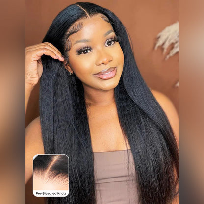 4C Hairline 360 Lace Front Yaki Straight / Kinky Straight Wigs  HD Lace Human Hair Wigs with 4C Curly Baby Hair High Density