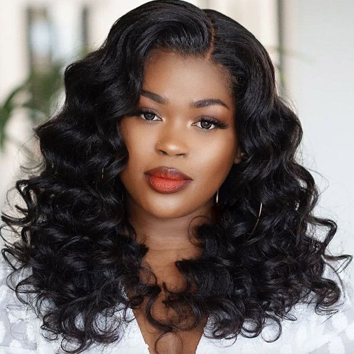 Glueless Loose Wave Bob Wig 13x0.5 T Part Human Hair HD Lace Wigs Natural Black Wigs