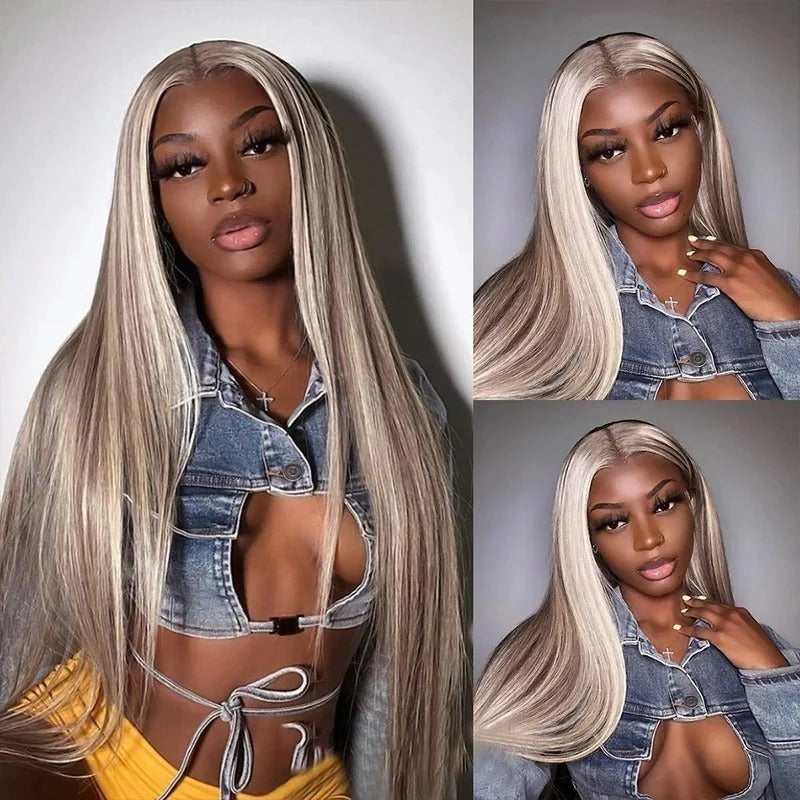 YMY Hair New In Ash Blonde P18/613 Human Hair Wig Straight/Body Wave Glueless 13x4/13x6  Lace Frontal Wig