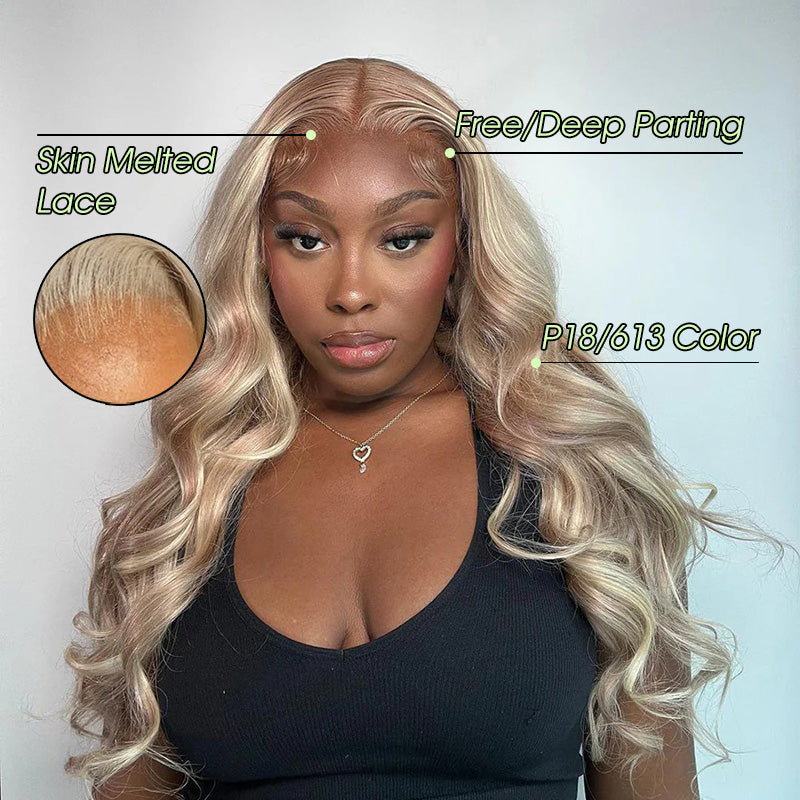 Honey Blonde Highlights P18/613 Body Wave 13X6 Parting Max Glueless Wig Pre-Knotless