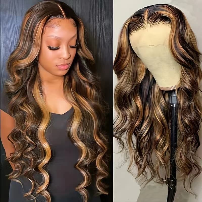 [Invisible Strap Adjustable]  1B/30 Highlight New Tech Upgrade Glueless 360 HD Lace Wigs With Invisi-Strap Snug Fit Pre Plucked Lace Parting Anywhere