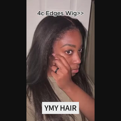 4C Hairline Kinky Straight HD Lace Wig With Curly Edges Kinky Baby Hair Wig