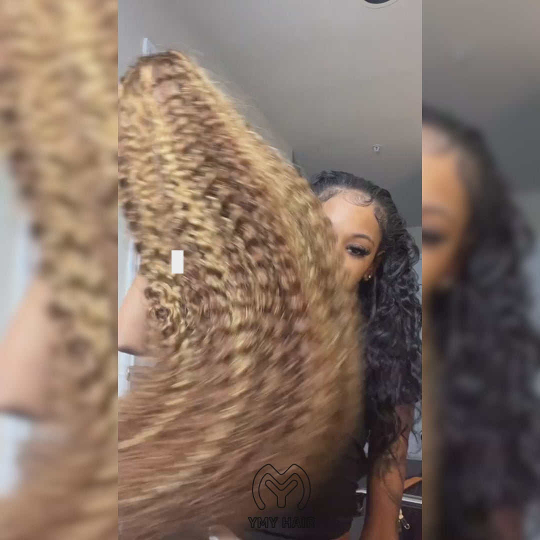 Water Wave P4/27 Highlight 13X4 HD Lace Frontal Wig Pre Bleached Wig Pre Plucked With Natural Hairline Can Be Pre-cut Lace