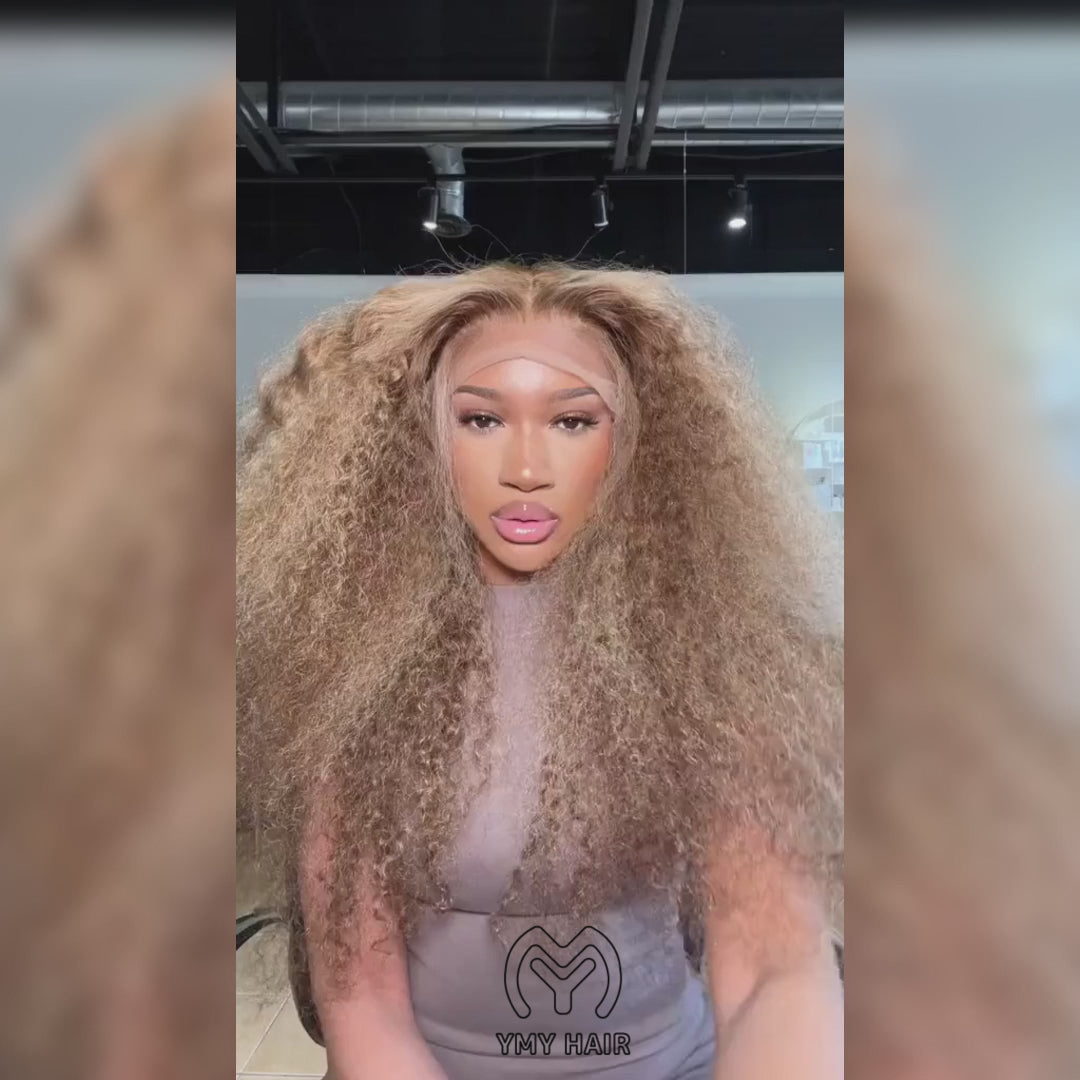 YMY Hair Jerry Curly Ombre Honey Blonde Highlight 13x4 Lace Wig