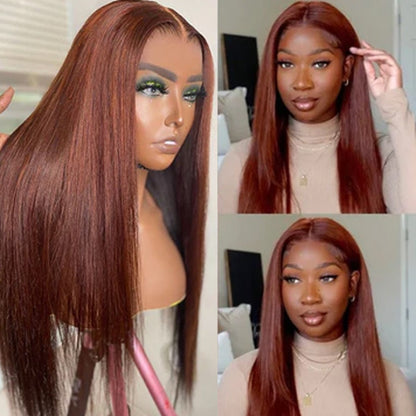 Reddish Brown 5x5 HD Lace Closure Wigs Straight For Women