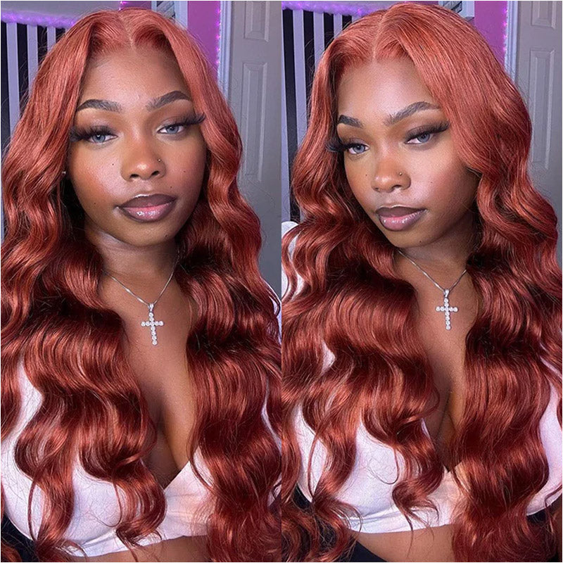 reddish brown color body wave glueless hd lace closure wigs