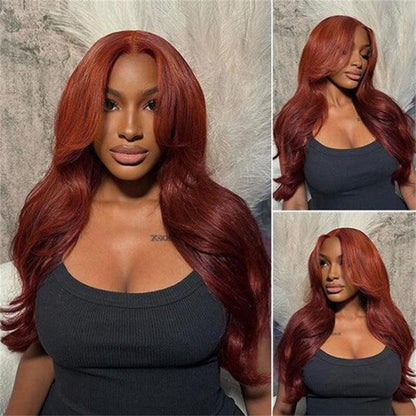 Curtain Bangs Dark Auburn/Red Brown Body Wave 5x5 Lace Closure and 13x4 Frontal Wigs