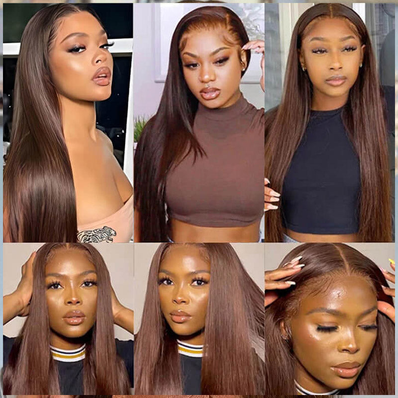 chololate brown straight hair hd lace closure wigs