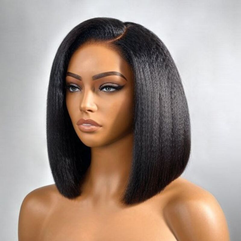 Yaki Straight ByeBye Knots Wig Pre Cut 13x6 Glueless Short Bob Wigs with Invisible Knots