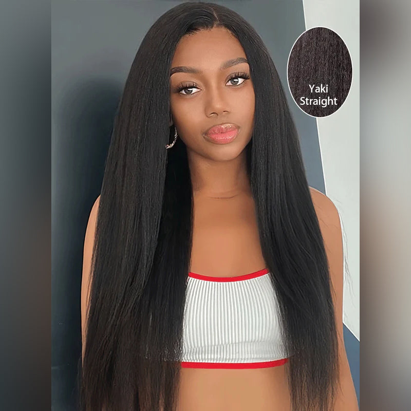 Pre Everything Yaki Straight Pre Bleached Glueless Wig Natural Looking HD Lace Front Wigs