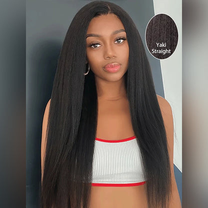 Pre Everything Yaki Straight Pre Bleached Glueless Wig Natural Looking HD Lace Front Wigs