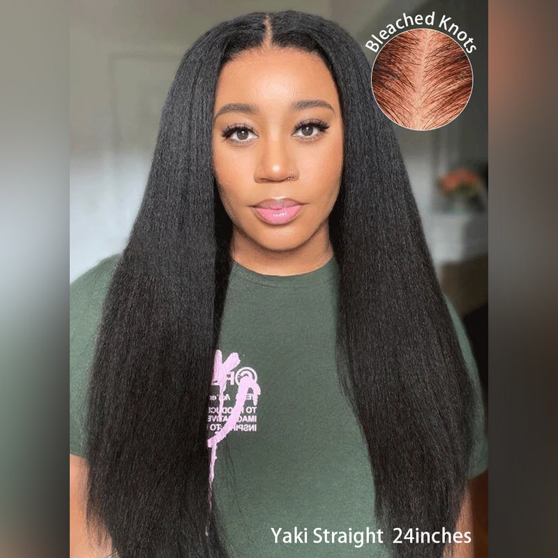 Pre Everything Yaki Straight Pre Bleached Glueless Wig Natural Looking HD Lace Front Wigs