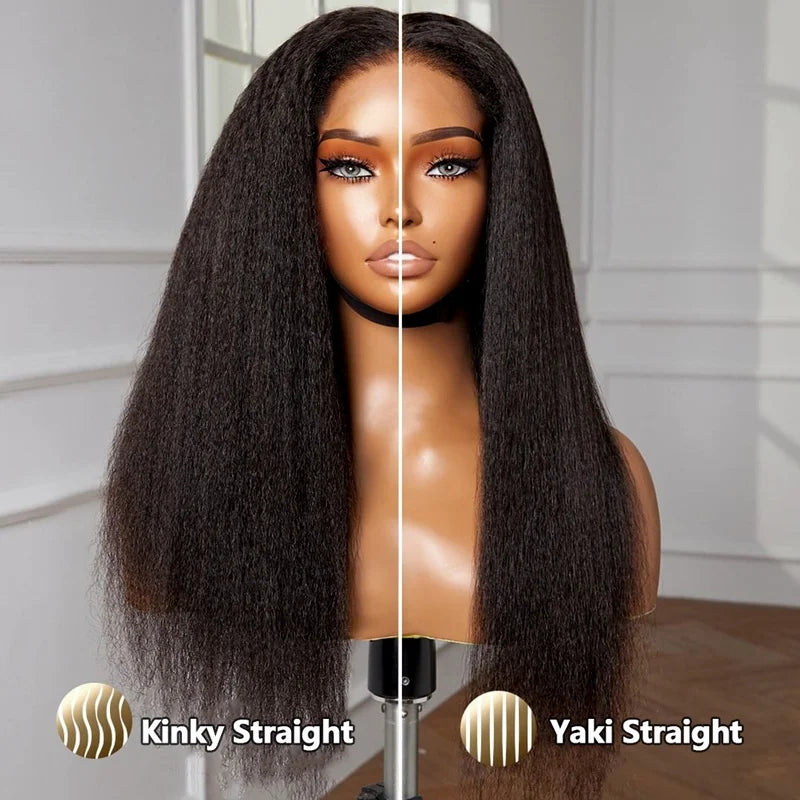 4C Hairline 360 Lace Front Yaki Straight / Kinky Straight Wigs  HD Lace Human Hair Wigs with 4C Curly Baby Hair High Density