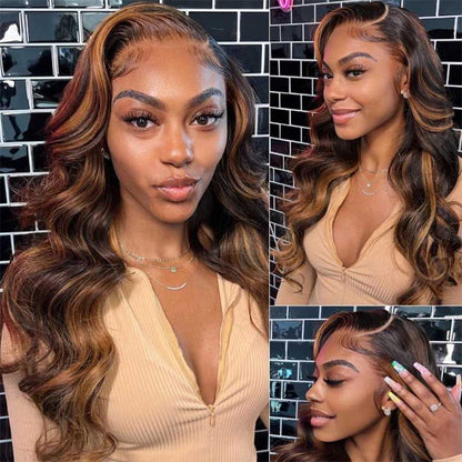 [Invisible Strap Adjustable]  1B/30 Highlight New Tech Upgrade Glueless 360 HD Lace Wigs With Invisi-Strap Snug Fit Pre Plucked Lace Parting Anywhere