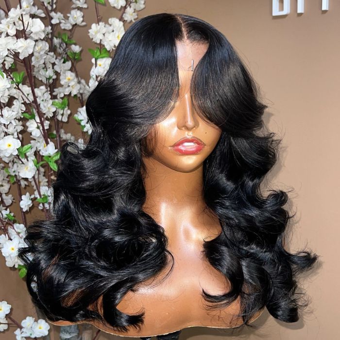 body wave wig with bangs